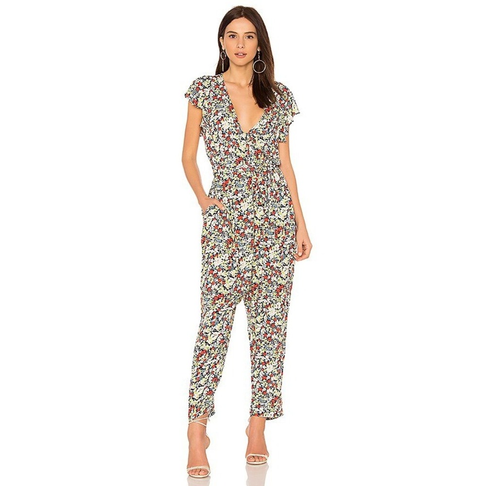 Free People Jumpsuit Womens XS Multicolor Floral Flutter Sleeve Boho Jumpsuit
